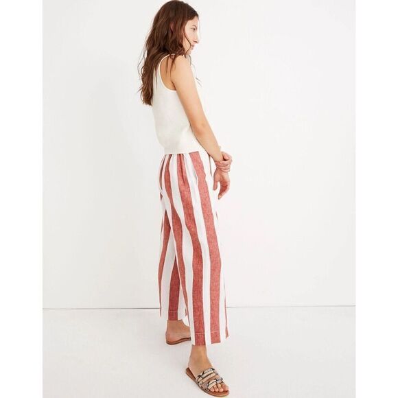 Madewell Pants Size XS Red White Huston Pull On Crop Wide Leg Linen - Picture 1 of 7